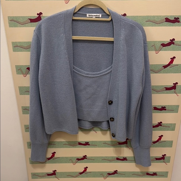 Reformation Sweaters - Reformation Slate Blue Cardigan Set